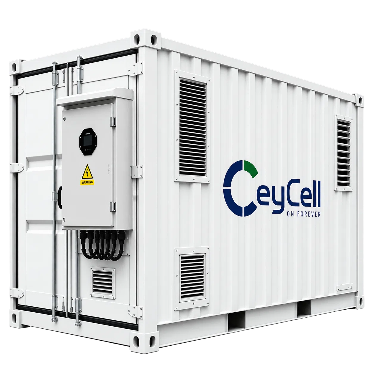 Illustrative containerised energy system visualisation, not a technical product photo