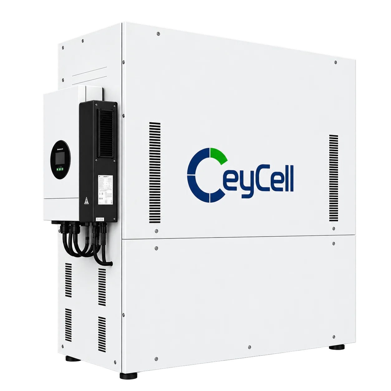 Illustrative white energy storage system cabinet, not a technical product photo