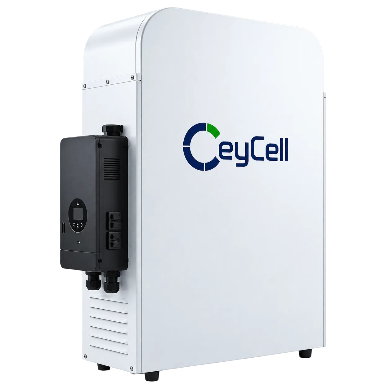Illustrative white energy storage system cabinet, not a technical product photo
